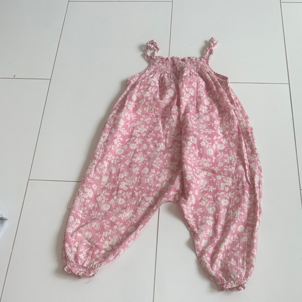 mink Pink and White Floral Fabric romper baby girl 3T